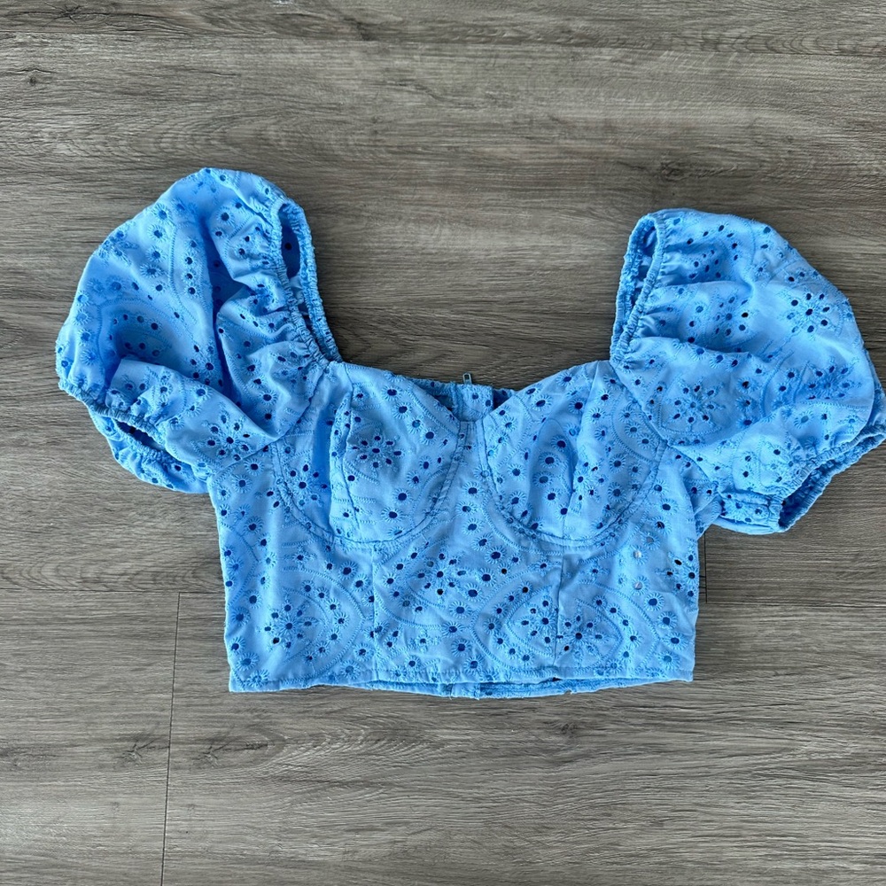 Sky Blue Eyelet Puff Sleeve Blouse Size M / US 6